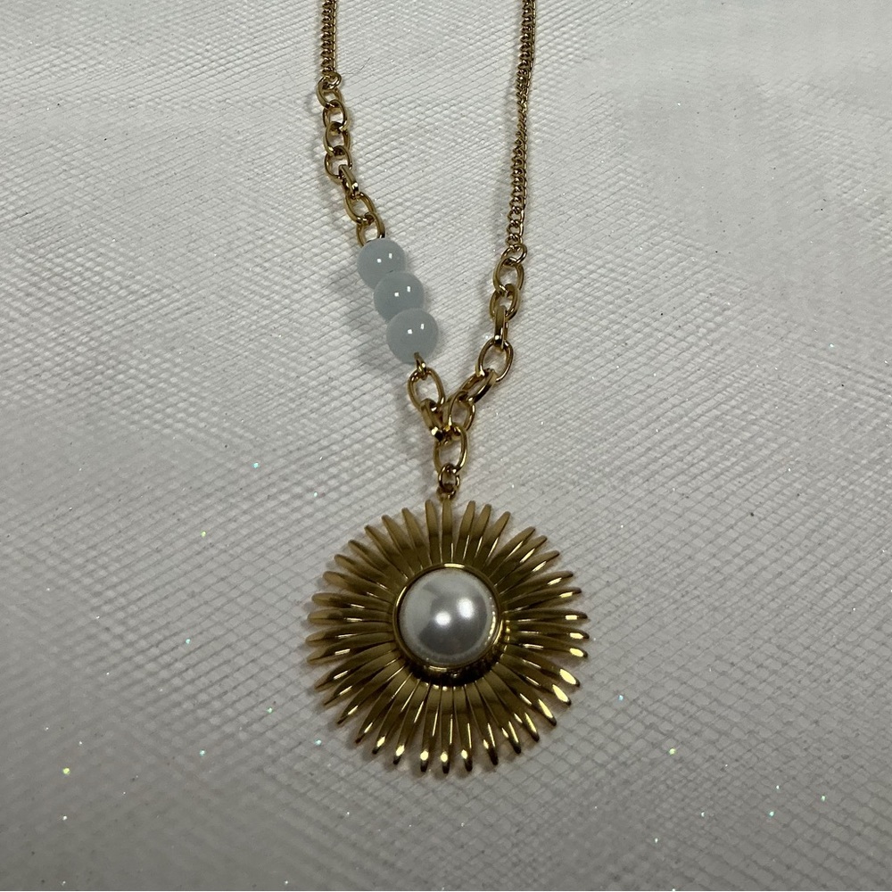 ☀️Gold Boho Sunburst Pearl Pendant Necklace